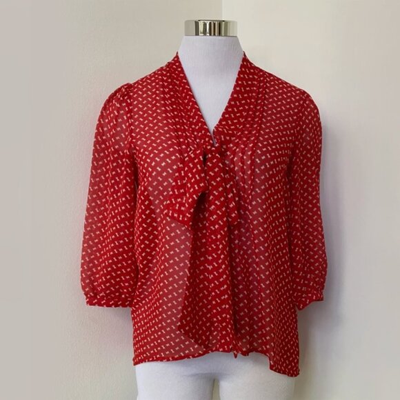 Urban Outfitters Pins and Needles Red Bow Tie Blouse - Picture 1 of 4